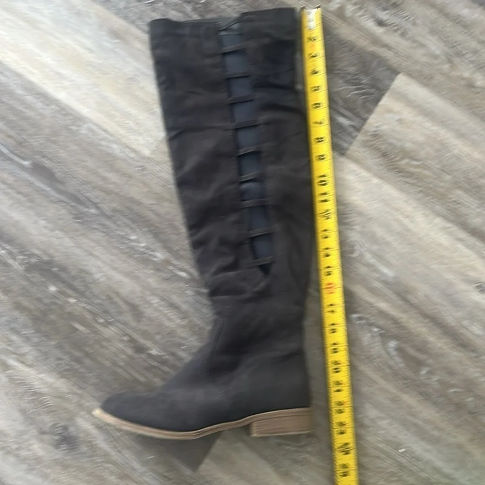 Journee Collection Thigh High cut out gray tall zip up boots size 8 sexy
